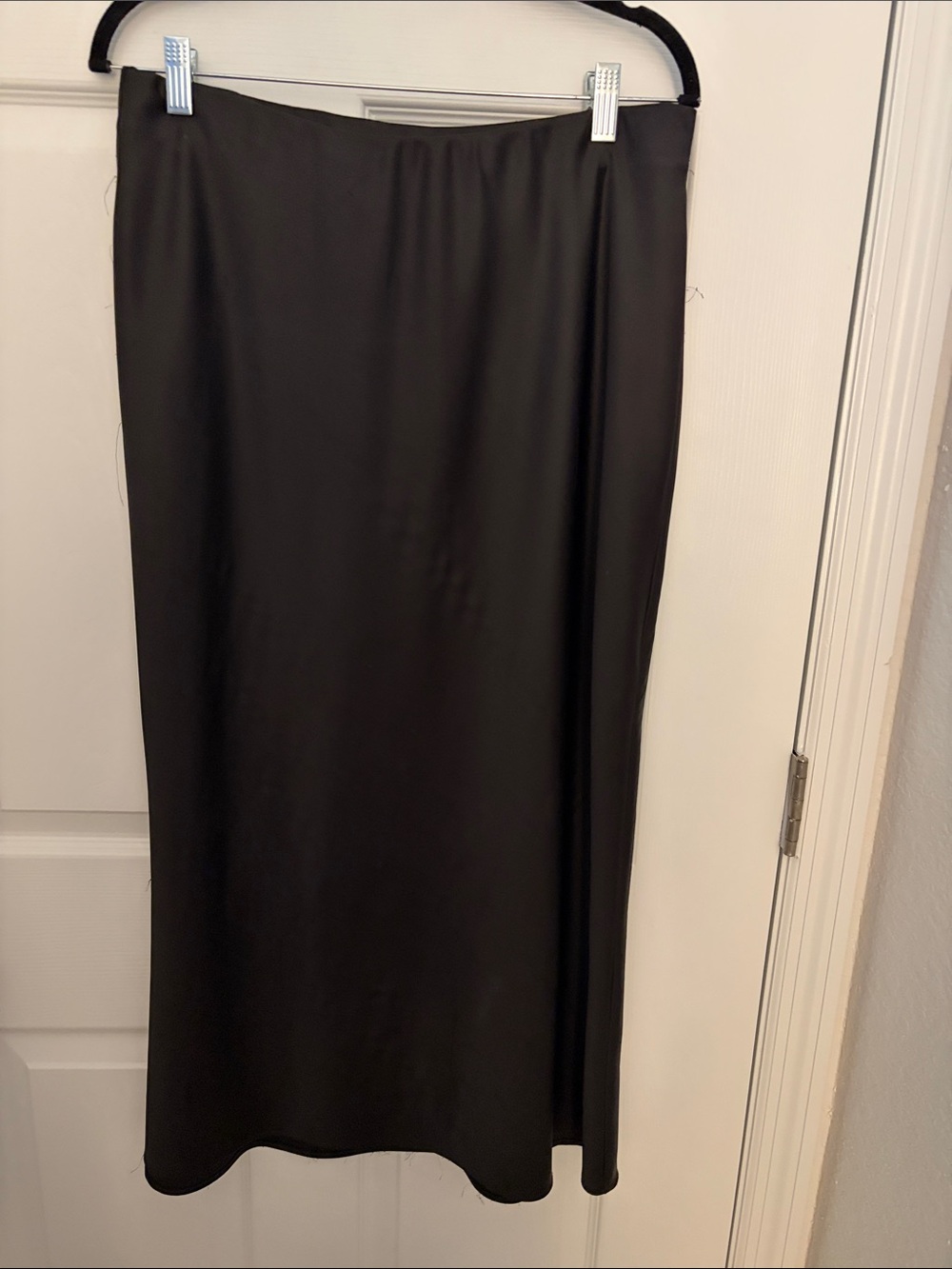 Zara Satin Black Midi Slip Skirt